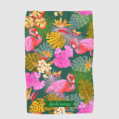 Flamingo Garden Donkergroen Golfhanddoek (Voorkant)