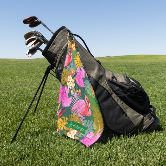 Flamingo Garden Donkergroen Golfhanddoek (Groen)