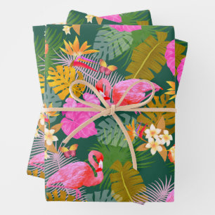 Flamingo Garden Donkergroen Inpakpapier Vel