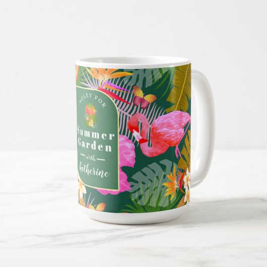 Flamingo Garden Donkergroen Koffiemok (Voorkant rechts)