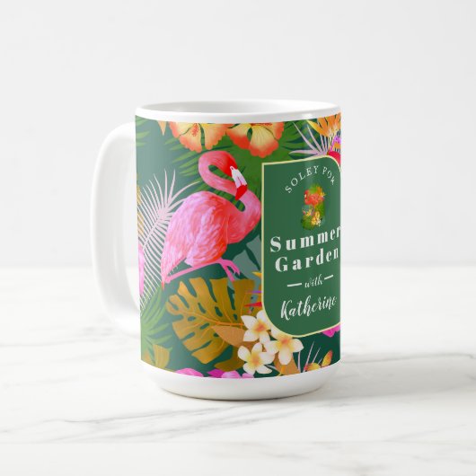Flamingo Garden Donkergroen Koffiemok (Voorkant links)