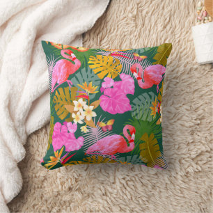 Flamingo Garden Donkergroen Kussen