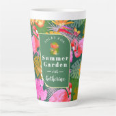 Flamingo Garden Donkergroen Latte Mok (Voorkant)