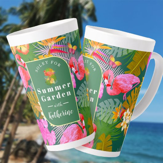 Flamingo Garden Donkergroen Latte Mok