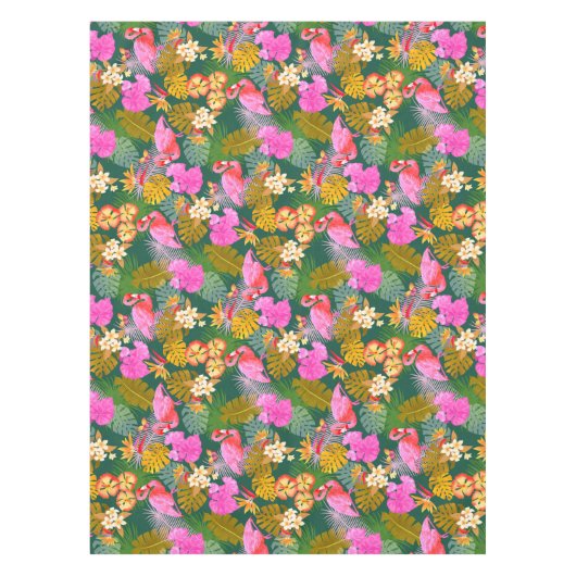 Flamingo Garden Donkergroen Tafelkleed (Voorkant)