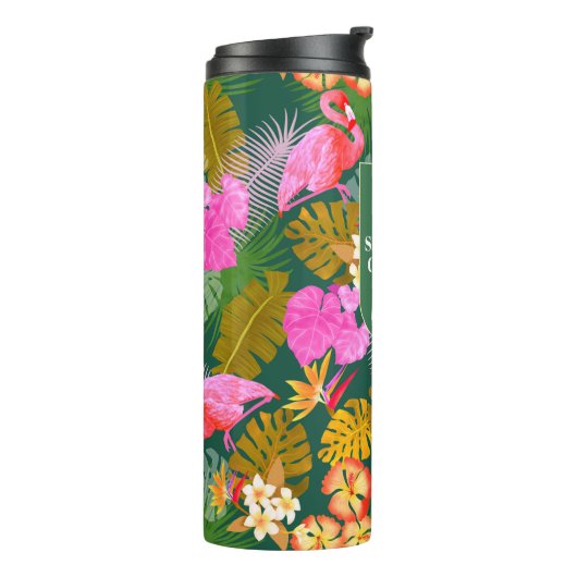 Flamingo Garden Donkergroen Thermosbeker (Gedraaid links)