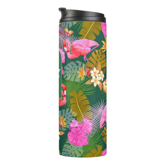 Flamingo Garden Donkergroen Thermosbeker (Geroteerd rechts)