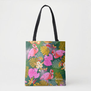 Flamingo Garden Donkergroen Tote Bag