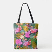 Flamingo Garden Donkergroen Tote Bag (Achterkant)