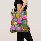 Flamingo Garden Donkergroen Tote Bag (Dichtbij)