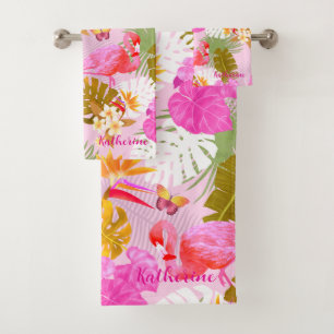 Flamingo Garden Pink Bad Handdoek