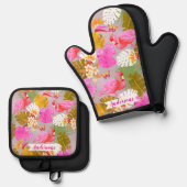 Flamingo Garden Pink Ovenwant & Pannenlap Set (Voorkant / Achterkant)