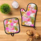Flamingo Garden Pink Ovenwant & Pannenlap Set (Top down)