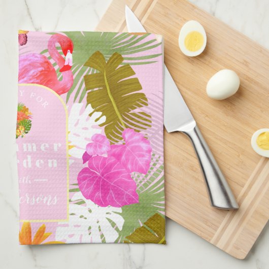 Flamingo Garden Pink Theedoek (Quarter Fold)