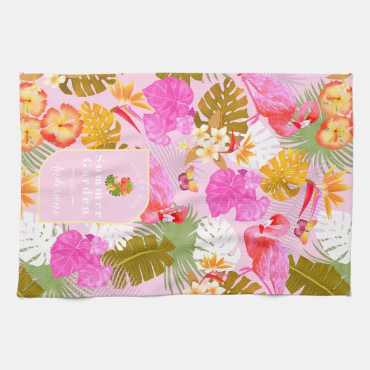 Flamingo Garden Pink Theedoek (Horizontaal)