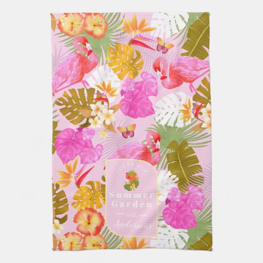 Flamingo Garden Pink Theedoek (Verticaal)