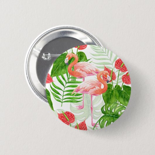Flamingo garden ronde button 5,7 cm (Voorkant /achterkant)
