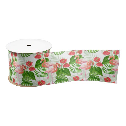 Flamingo garden satin ribbon satijnen lint (Spoel)