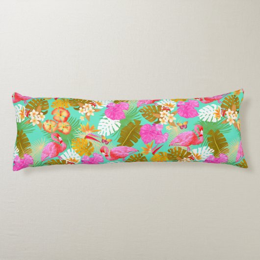 Flamingo Garden Teal Lichaamskussen (Achterkant)