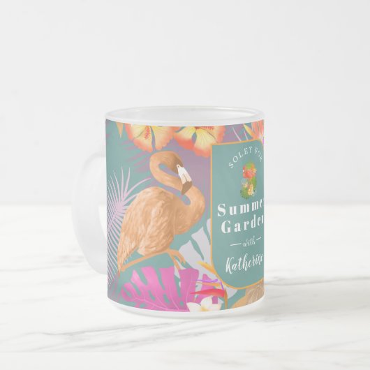 Flamingo Garden Turquoise Matglas Koffiemok (Voorkant links)