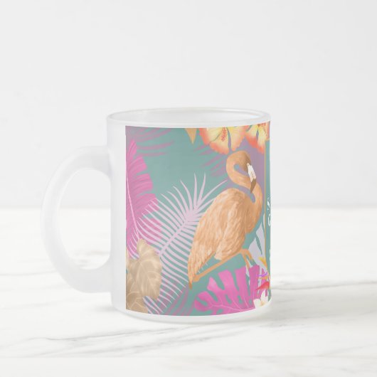 Flamingo Garden Turquoise Matglas Koffiemok (Links)