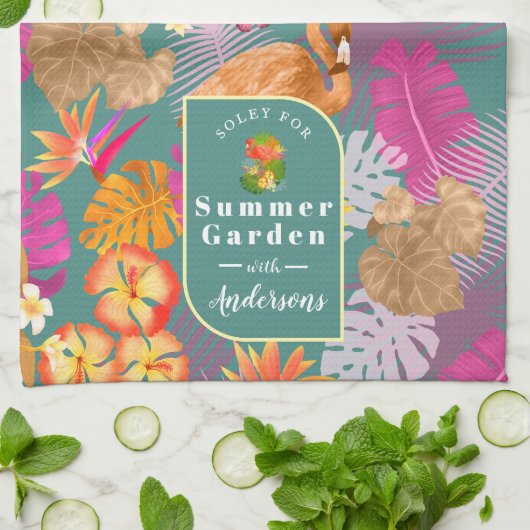 Flamingo Garden Turquoise Theedoek (Gevouwen)