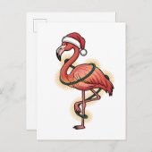 Flamingo gewikkeld in een lichtroze kerstvogel uitnodiging briefkaart (Voorkant / Achterkant)