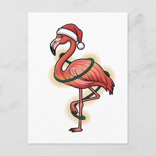 Flamingo gewikkeld in een lichtroze kerstvogel uitnodiging briefkaart (Voorkant)