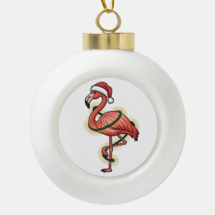 Flamingo gewikkeld in kerstlicht Roze vogel Keramische Bal Ornament
