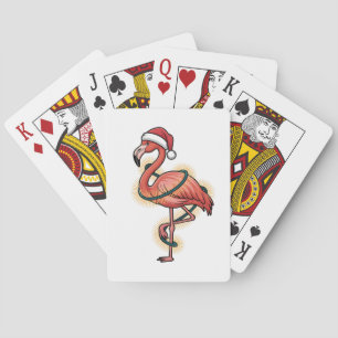 Flamingo gewikkeld in kerstlicht Roze vogel Pokerkaarten