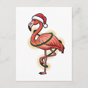 Flamingo gewikkeld in kerstlicht Roze vogel Uitnodiging Briefkaart