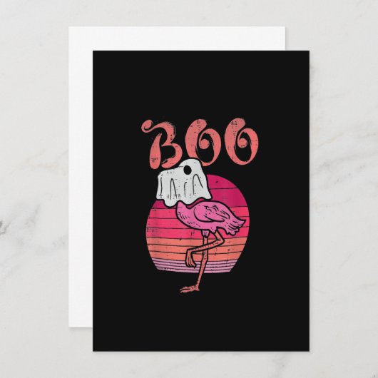 Flamingo Ghost Boo Pink Sunset Retro Halloween Bir Kaart (Voorkant / Achterkant)