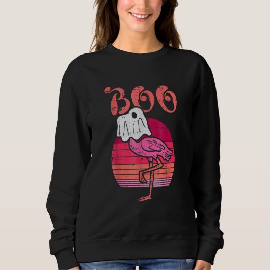 Flamingo Ghost Boo Pink Sunset Retro Halloween Bir Trui (Voorkant)