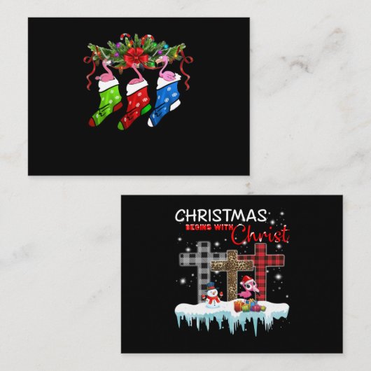 Flamingo Gift | Vroegere kerstfeestdag Informatiekaartje (Voorkant / Achterkant)