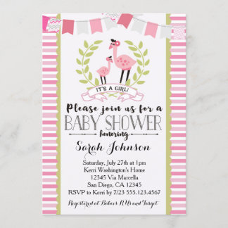 Flamingo Girl Baby shower Uitnodiging
