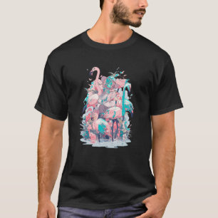 Flamingo Girl in grappige Pastel Japan Anime Aesth T-shirt