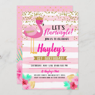 Flamingo Girls Pink Gold Birthday Let's Flamingle Kaart