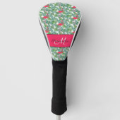 Flamingo Girly Pink Tropical Monogram Golfheadcover (Voorkant)