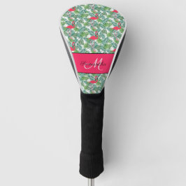 Flamingo Girly Pink Tropical Monogram Golfheadcover