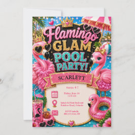 Flamingo Glam Poolparty Verjaardag - Roze Glitters Kaart
