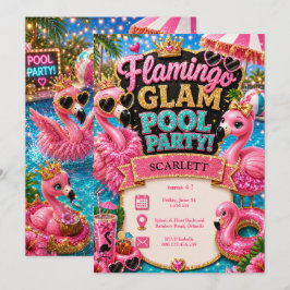 Flamingo Glam Poolparty Verjaardag - Roze Glitters Kaart