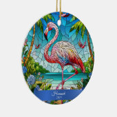 Flamingo Glas in lood look gepersonaliseerde tropi Keramisch Ornament (Rechts)