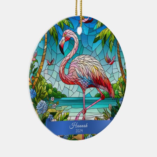 Flamingo Glas in lood look gepersonaliseerde tropi Keramisch Ornament (Rechts)