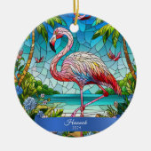 Flamingo Glas in lood look gepersonaliseerde tropi Keramisch Ornament (Voorkant)