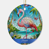 Flamingo Glas in lood look gepersonaliseerde tropi Keramisch Ornament (Links)