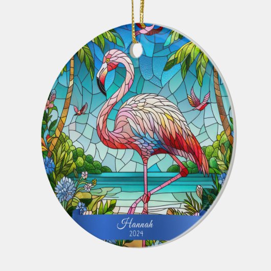Flamingo Glas in lood look gepersonaliseerde tropi Keramisch Ornament (Links)