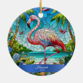Flamingo Glas in lood look gepersonaliseerde tropi Keramisch Ornament (Achterkant)