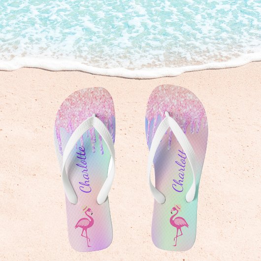 Flamingo glitter tropische benaming roze holografi teenslippers
