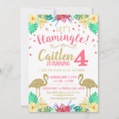 Flamingo Gold Glitter en roze verjaardagsuitnodigi Kaart (Voorkant)
