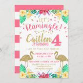 Flamingo Gold Glitter en roze verjaardagsuitnodigi Kaart (Voorkant / Achterkant)